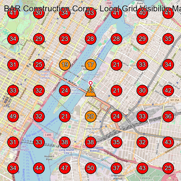 BAR Construction Corp GeoGrid visibility map for Construction Company in Long Island City